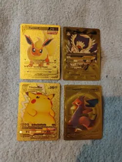 Pokemon Cards Gold Foil Fan Art Cards Bundle Pikachu Flareon Snorlax Dragonite M - Image 1