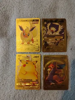 Pokemon Cards Gold Foil Fan Art Cards Bundle Pikachu Flareon Snorlax Dragonite M - Image 2