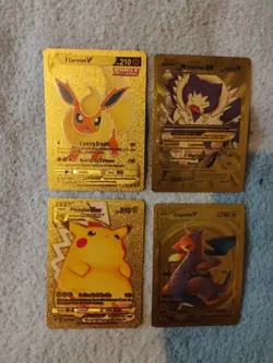 Pokemon Cards Gold Foil Fan Art Cards Bundle Pikachu Flareon Snorlax Dragonite M - Image 3