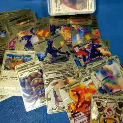 Lot of 105 Gold Foil Pokemon Fan Art Trading Cards Charizard Pikachu - Image 3