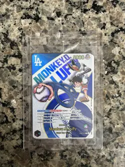Bandai One Piece CCG Monkey D. Luffy Leader EB02-010 LA Dodgers Promo. - Image 3
