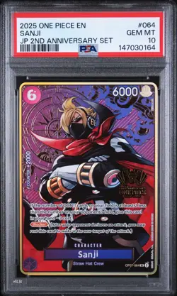 2025 SANJI Japanese 2ND ANNIVERSARY Set ONE PIECE OP07-064 English PSA 10 GEM MT - Image 1