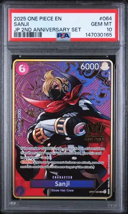 2025 SANJI 2ND ANNIVERSARY Set JP ONE PIECE OP07-064 English PSA 10 GEM MT - Image 1