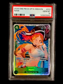 One Piece Nami OP14-031 The Azure Sea's Seven Foil PSA 10 - Image 1