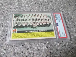 1956 Topps Pittsburgh Pirates Team Card Roberto Clemente Gray Back #121 PSA 4 - Image 1
