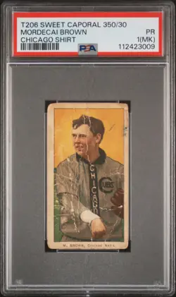 1909-11 T206 Sweet Caporal 350/30 Mordecai Brown Chicago Shirt MK PSA 1 - Image 1