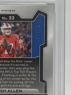 2023 Panini Prizm Josh Allen #32 Blue Ice Prizm /99 PSA 9 - Image 3