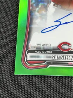 2026 Bowman SAL STEWART Chrome Auto RC True Green Refractor 10/99 Reds Rookie - Image 2
