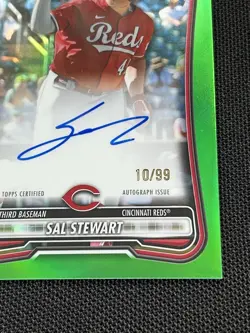 2026 Bowman SAL STEWART Chrome Auto RC True Green Refractor 10/99 Reds Rookie - Image 5