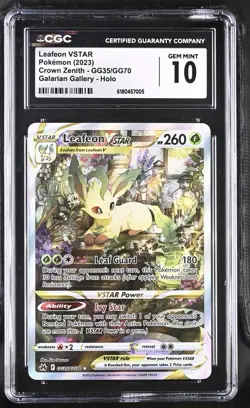 CGC 10 GEM MINT Leafeon VSTAR GG35/GG70 Crown Zenith: Galarian Gallery Holo - Image 1