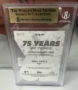Mike Trout Auto 2026 Topps Series 1 75 Years Die Cut On Card Sp /75 POP 1 - Image 2