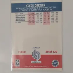 Fleer 1987-88 Clyde Drexler #30 Portland Trail Blazers NBA Basketball Card - Image 5