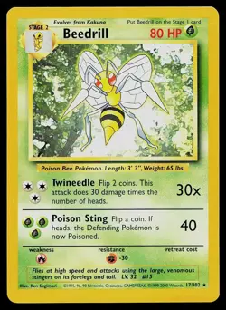 Pokemon Card Base Set Beedrill 17/102 Rare 1999-2000 4th Print UK Exclusive - Image 1
