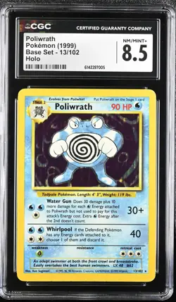 CGC 8.5 NM/MINT+ Poliwrath 13/102 Base Set Holo Pokemon Card - Image 1