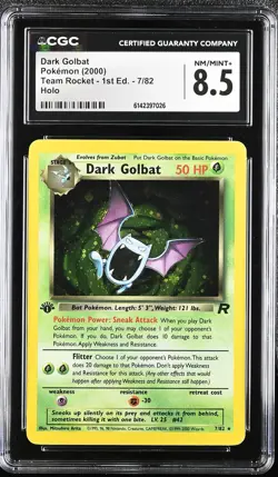 CGC 8.5 NM/MINT+ Dark Golbat 7/82 Team Rocket 1st Edition Holo Pokemon Card - Image 1