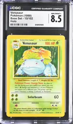 CGC 8.5 NM/MINT+ Venusaur 15/102 Base Set Holo Pokemon Card - Image 1