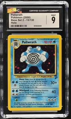 CGC 9 MINT Poliwrath 2000 Base Set 2 15/130 Holo Blue Dot Error Pokemon Card - Image 1