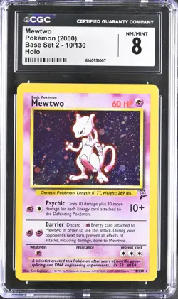 CGC 8 NM/MINT Mewtwo 10/130 Base Set 2 Holo Pokemon Card - Image 1