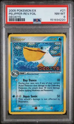 2005 POKEMON EX DEOXYS #21 PELIPPER-REVERSE FOIL PSA 8 - Image 1