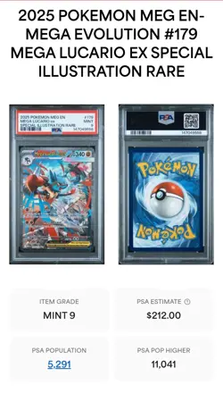 Pokemon 2025 Mega Lucario ex 179/132 Mega Evolution SIR Holo English PSA 9 - Image 3
