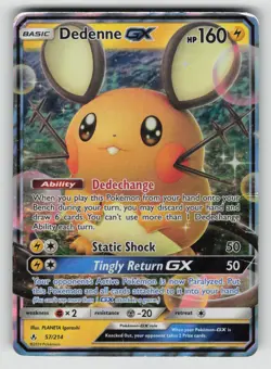 Dedenne GX 57/214 Holo GX Rare Unbroken Bonds Pokemon Heavily Played - Image 1