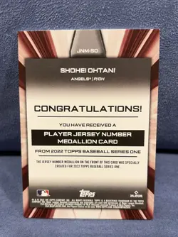 2022 Topps Series 1 Jersey Number Medallion Commemorative Relics Shohei Ohtani - Image 2