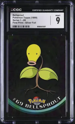 CGC 9 MINT Bellsprout 1999 Series 1 Topps 69 Silver Foil Pokemon Card - Image 1