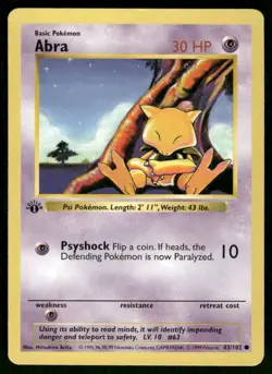 Pokemon Cards Abra 43/102 1st Edition Base Set Shadowless Common LP *1 - Image 1