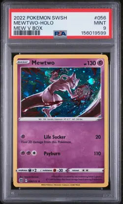 2022 Pokemon Sword & Shield Mew V Box 056 Mewtwo Holo PSA 9 156019599 - Image 1