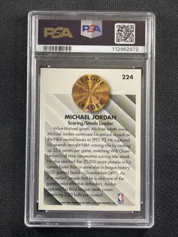 NBA Card PSA 10 GEM MT Michael Jordan Fleer 93-94 League Leader Bulls #224 - Image 2