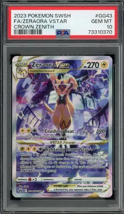 2023 PSA 10 Pokemon Crown Zenith Zeraora VSTAR Full Art GG43/GG70 Card Gem Mint - Image 1