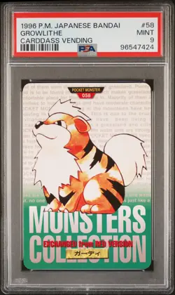 1996 POKEMON JAPANESE BANDAI CARDDASS VENDING #58 GROWLITHE PSA 9 - Image 1