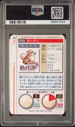 1996 POKEMON JAPANESE BANDAI CARDDASS VENDING #58 GROWLITHE PSA 9 - Image 2