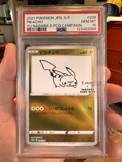 Pokemon Cards PSA 10 GEM MT Pikachu Yu Nagaba X PCG Campaign 2021 208/S-P - Image 1