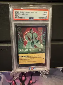 CRUELLA DE VIL - MISERABLE AS USUAL DISNEY LORCANA: EN 1: 72/204 FOIL PSA 9 MINT - Image 1