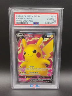 2020 Pokemon Sword & Shield Vivid Voltage #170 Full Art Pikachu v PSA 10 - Image 1