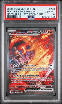 2025 POKEMON DRI EN-DESTINED RIVALS #229 TEAM ROCKET'S MOLTRES EX PSA 10 - Image 1