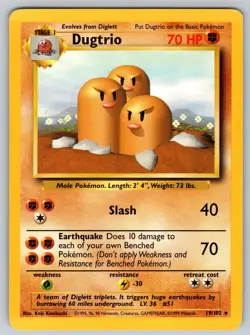 Dugtrio 19/102 Rare Base Set Unlimited Pokemon Lightly Played - Image 1