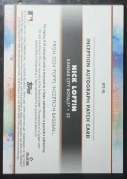 2024 Topps Inception RPA Nick Loftin Rookie Patch Auto Orange /10 Royals #APC-NL - Image 2
