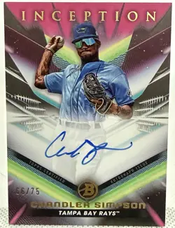 2023 Bowman Inception Autograph Chandler Simpson Fuchsia Foil #66/75 Auto RAYS - Image 1