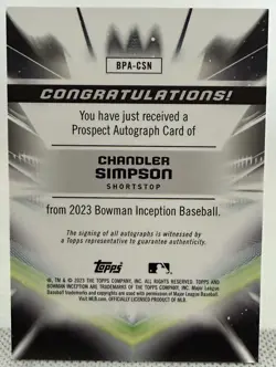 2023 Bowman Inception Autograph Chandler Simpson Fuchsia Foil #66/75 Auto RAYS - Image 2