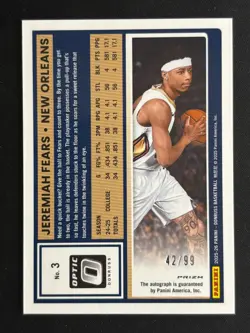 2025-26 Donruss Optic Jeremiah Fears Silver Holo Prizm Auto /99 Rated Rookie - Image 2