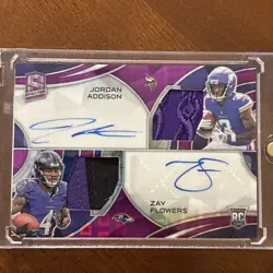 2023 Panini Spectra Dual Patch Auto RC Zay Flowers Jordan Addison RPA Rookie /30 - Image 1
