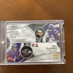 2023 Panini Spectra Dual Patch Auto RC Zay Flowers Jordan Addison RPA Rookie /30 - Image 3