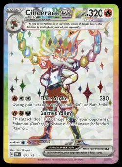 Pokemon Cards Cinderace ex 157/142 Stellar Crown Ultra Rare NM *2 - Image 1