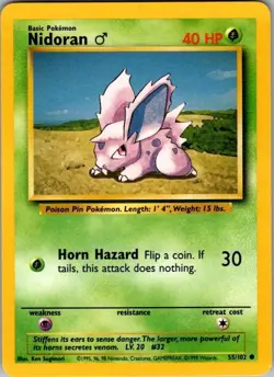 Nidoran 55/102 - Base Set - Pokemon - WOTC Vintage Single Card - LP - Image 1