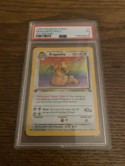 Pokemon TCG Dragonite Fossil 1999 Holo Card 4/62 Unlimited, PSA 5 Graded, WOTC - Image 1