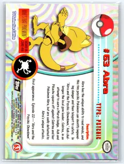 Abra #63 Topps Trading Cards Series 1 Pokemon Lightly Played - Image 2