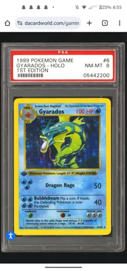 Pokemon TCG Gyarados Holo Rare Card Base Set 6/102 1st Edition 1999 - Image 1