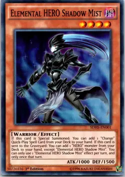Elemental HERO Shadow Mist SDHS-EN001 HERO Strike Yu-Gi-Oh 1st Edition LP - Image 1